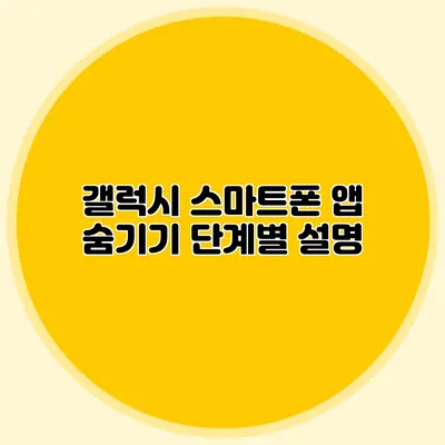 갤럭시 스마트폰 앱 숨기기: 단계별 설명