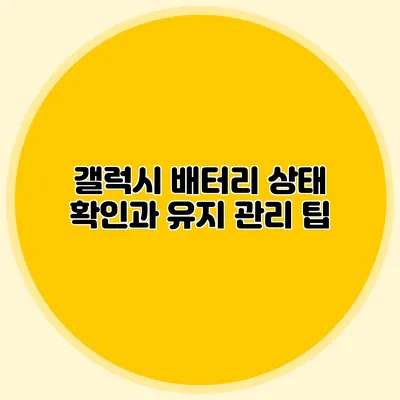 갤럭시 배터리 상태 확인과 유지 관리 팁