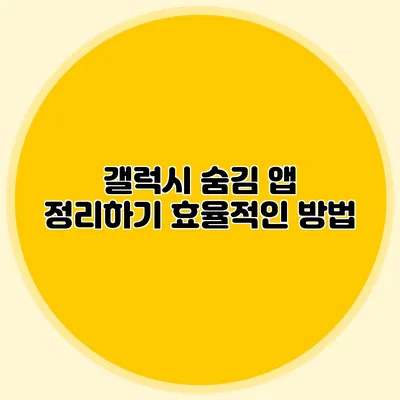 갤럭시 숨김 앱 정리하기: 효율적인 방법